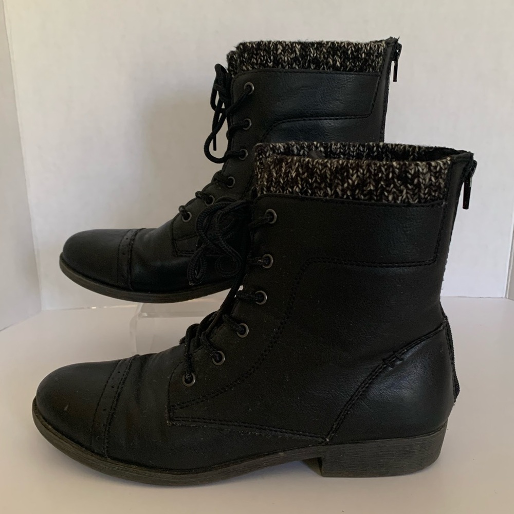 Kohl's Black Lace-Up Boots with Knit Trim Full Zipper Back Women’s Size 10M - Picture 6 of 17